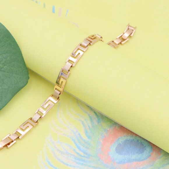 "Elegant Greek Key Design Rose Gold Bracelet in Glossy Finish, XPBL1120 - Picture 12 of 12